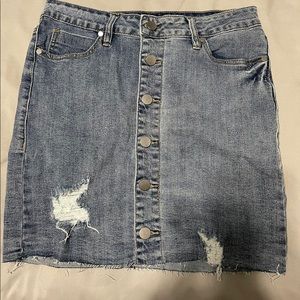 Medium Jean skirt, 6 1/2 dress shoes, 5 1/2 wedges, XS cardigan, Medium leggings